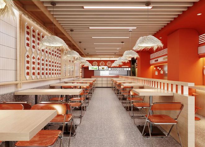 ：快餐店装修效果图展现潮流麻将胡了现代快餐时尚空间